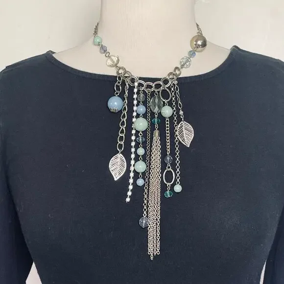 Women’s Boho Multi Media Silver Tone Necklace - Picture 1 of 3